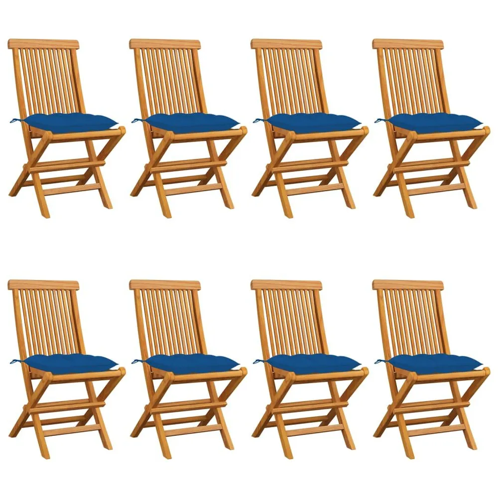 Chaises de jardin et coussins bleu lot de 8 Bois de teck massif