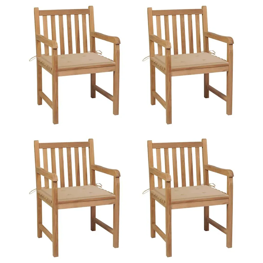 Chaises de jardin lot de 4 et coussins beige bois teck solide