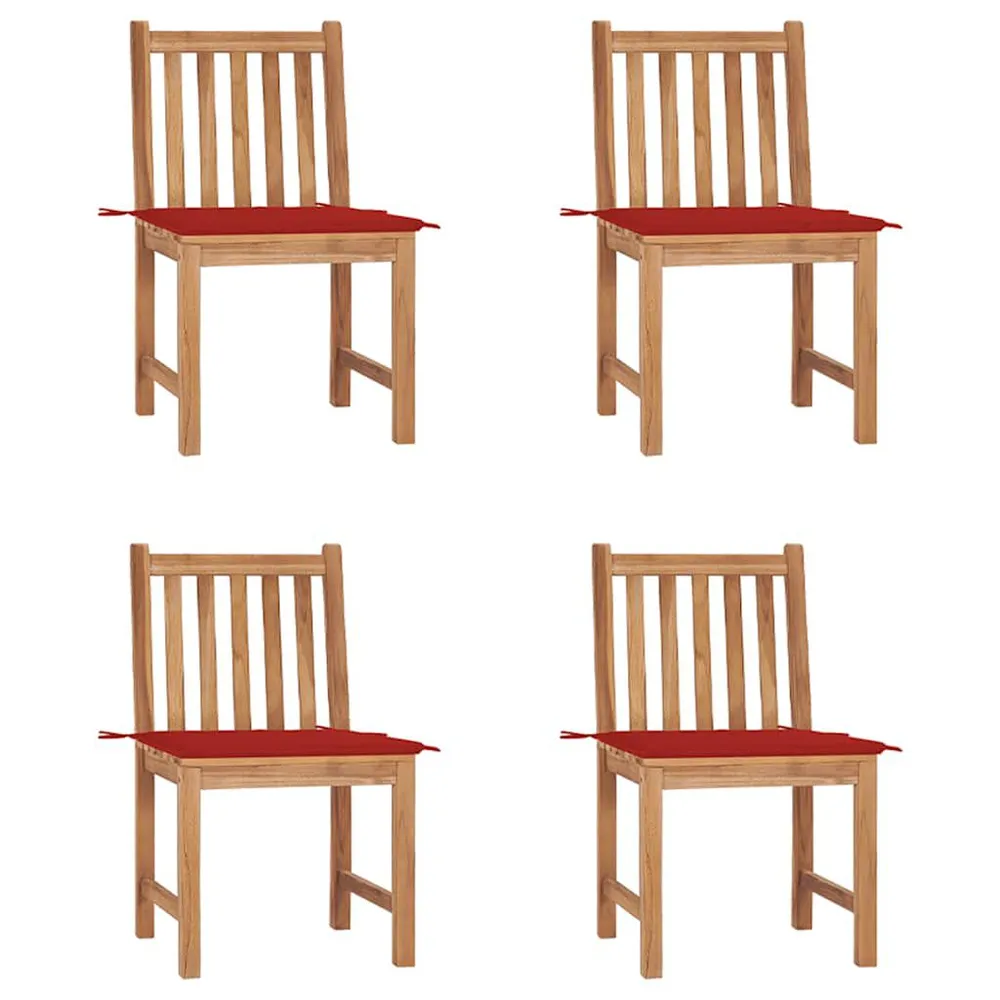 Chaises de jardin lot de 4 avec coussins Bois de teck massif