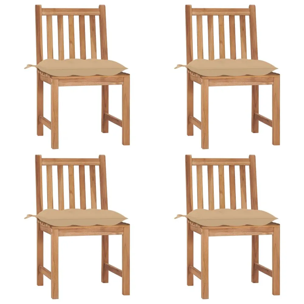 Chaises de jardin lot de 4 avec coussins Bois de teck massif