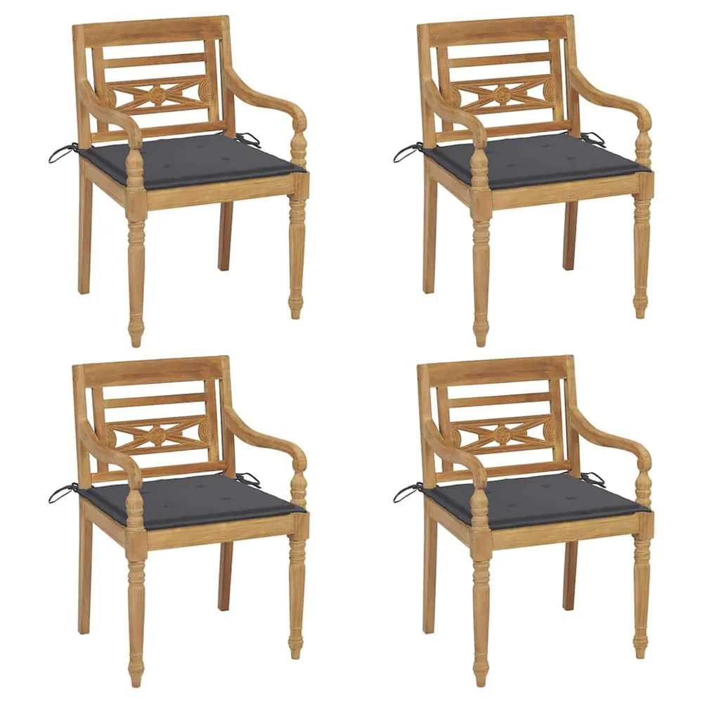 Chaises Batavia avec coussins lot de 4 Bois de teck solide