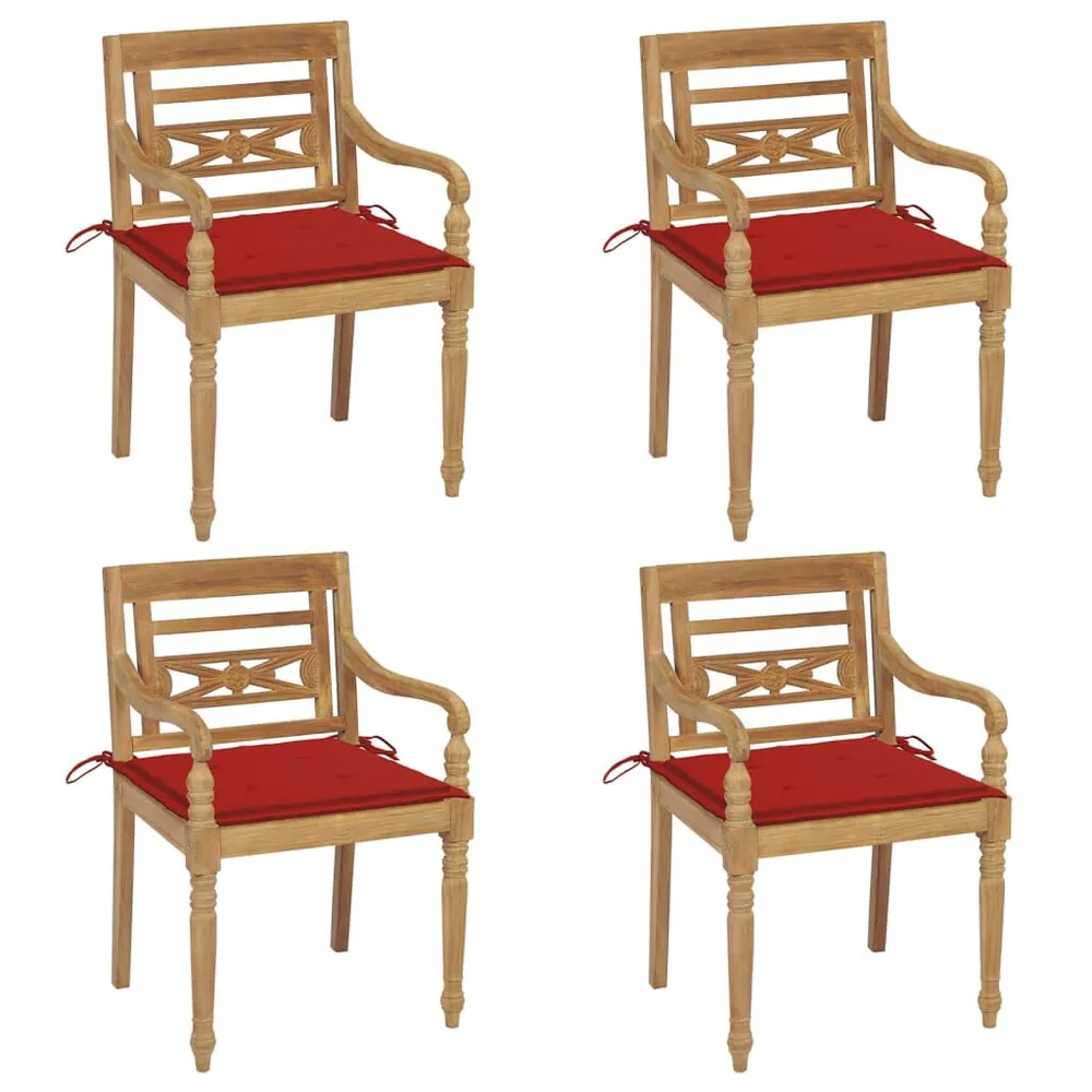 Chaises Batavia avec coussins lot de 4 Bois de teck solide