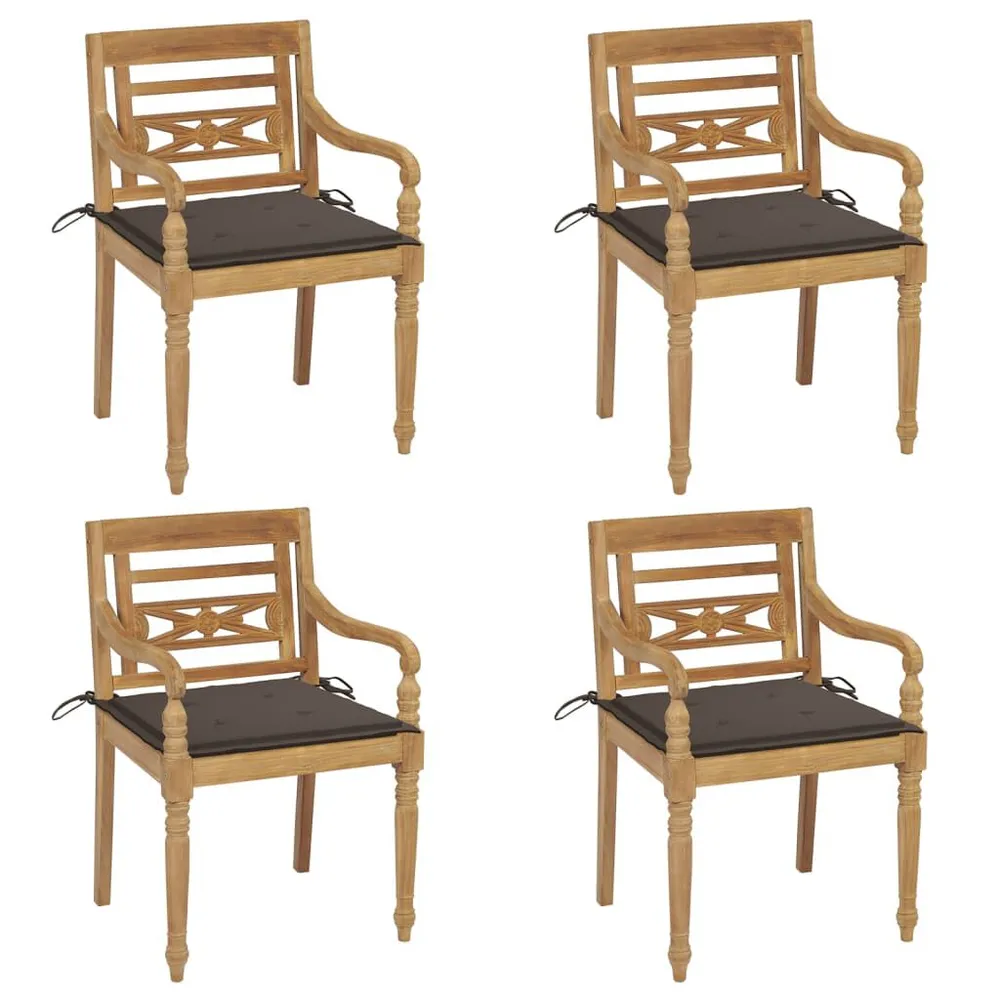 Chaises Batavia avec coussins lot de 4 Bois de teck solide