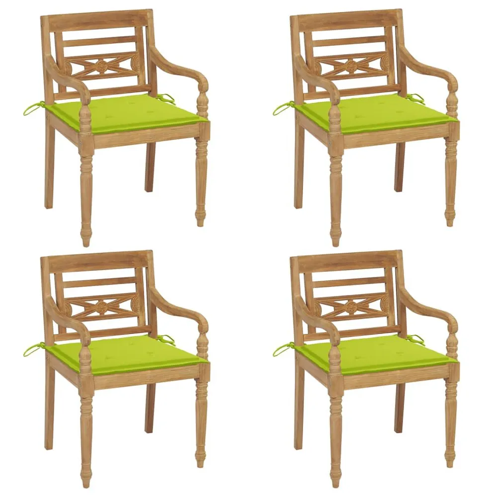 Chaises Batavia avec coussins lot de 4 Bois de teck solide