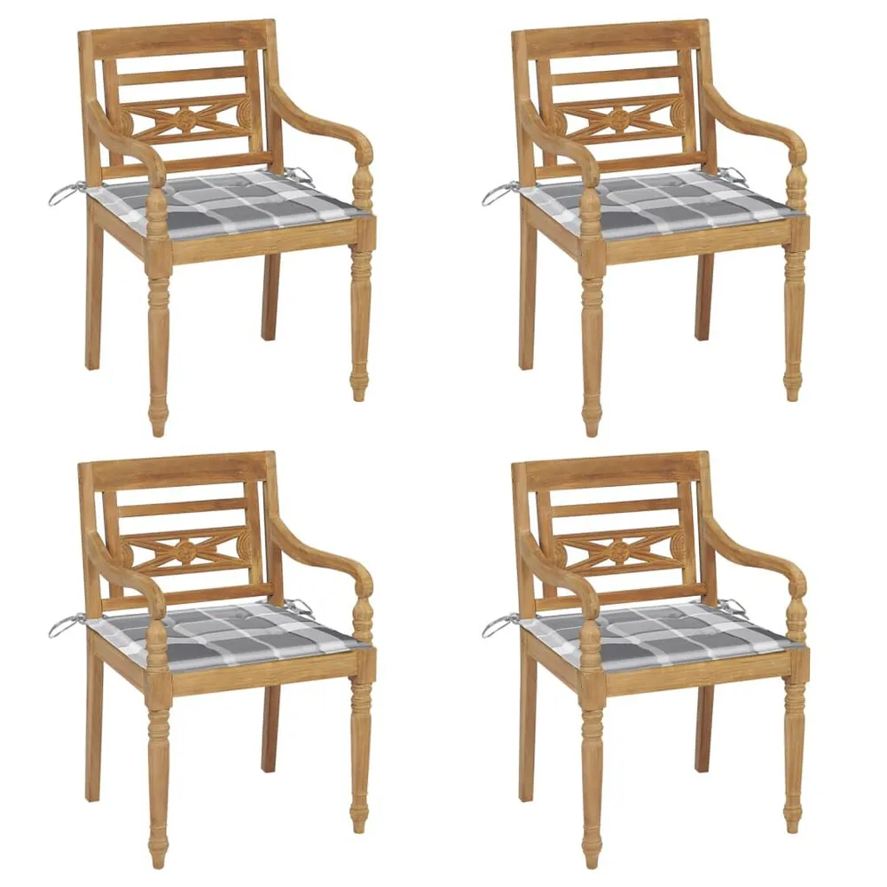 Chaises Batavia avec coussins lot de 4 Bois de teck solide