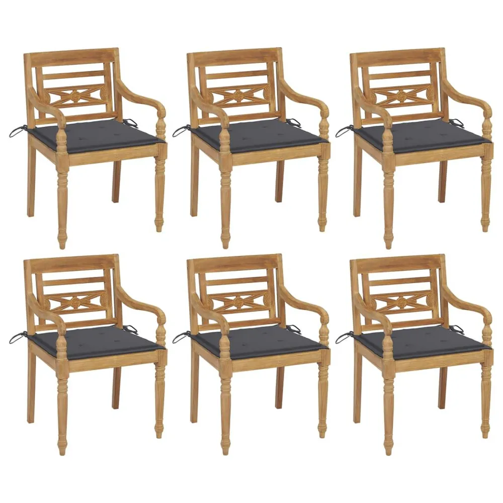 Chaises Batavia avec coussins lot de 6 Bois de teck solide