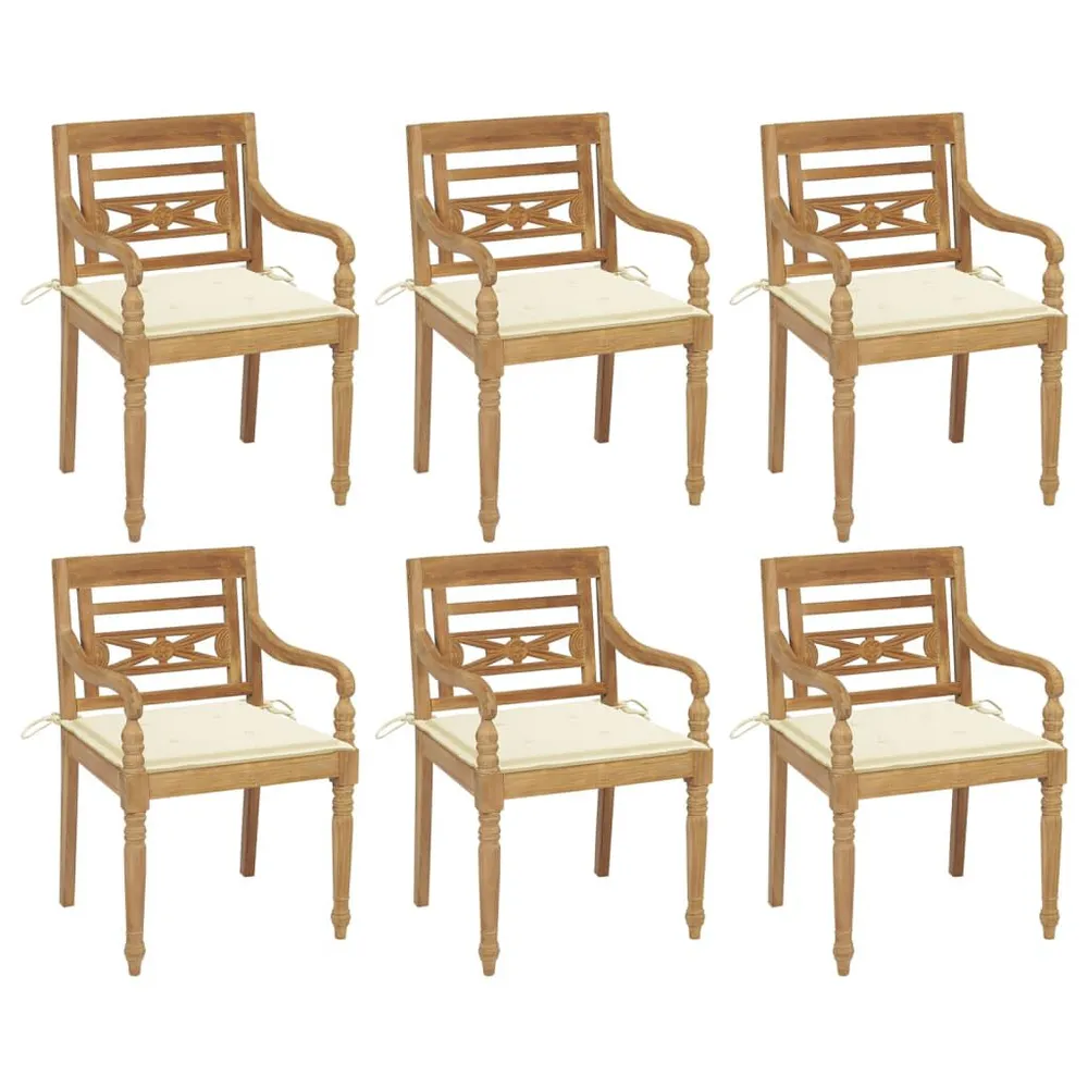 Chaises Batavia avec coussins lot de 6 Bois de teck solide