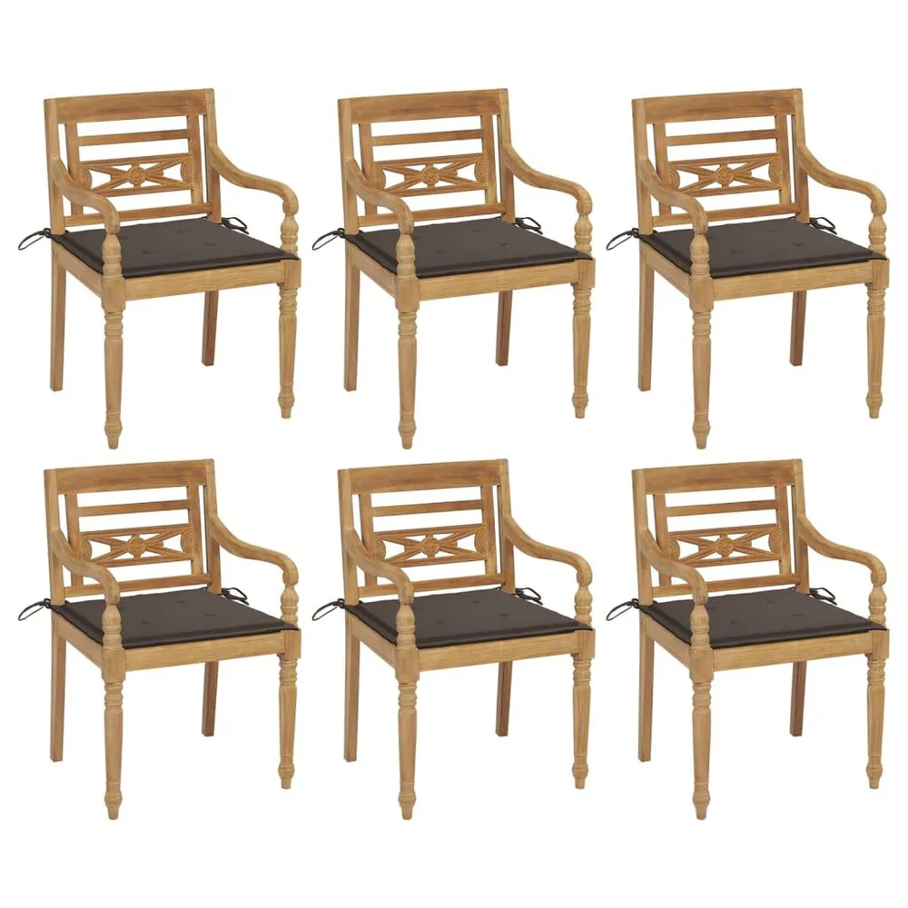 Chaises Batavia avec coussins lot de 6 Bois de teck solide