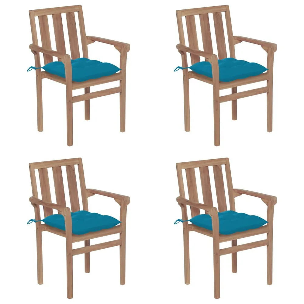 Chaises de jardin empilables avec coussins lot de 4 Teck solide