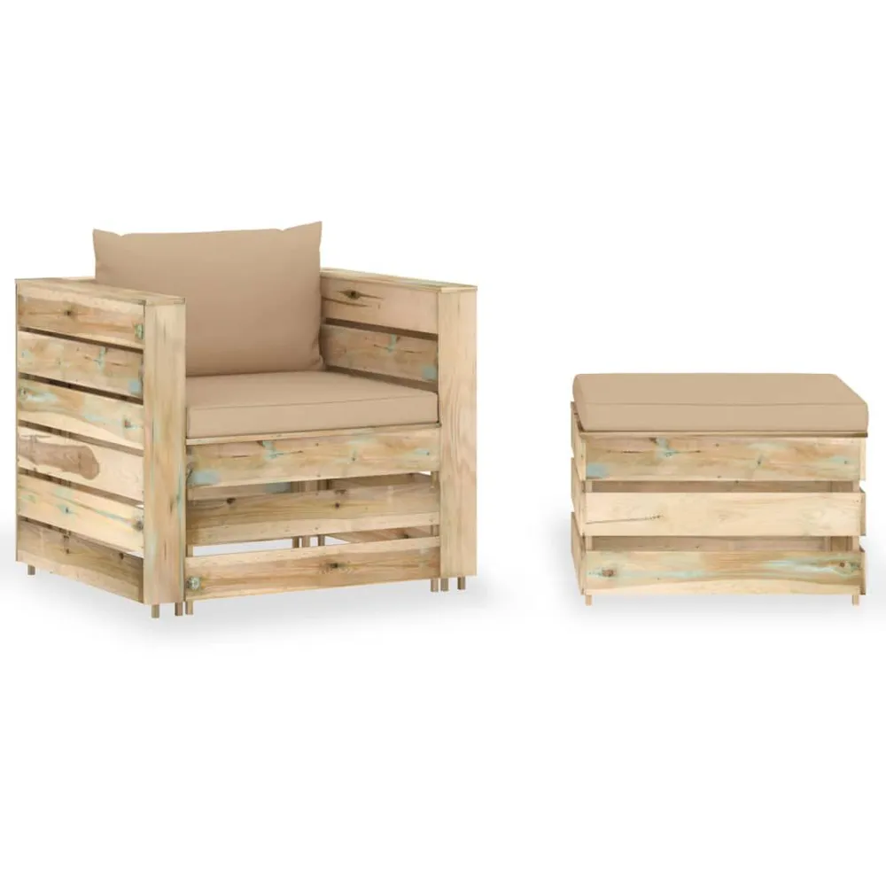 Salon de jardin 2 pcs avec coussins vert bois imprégné