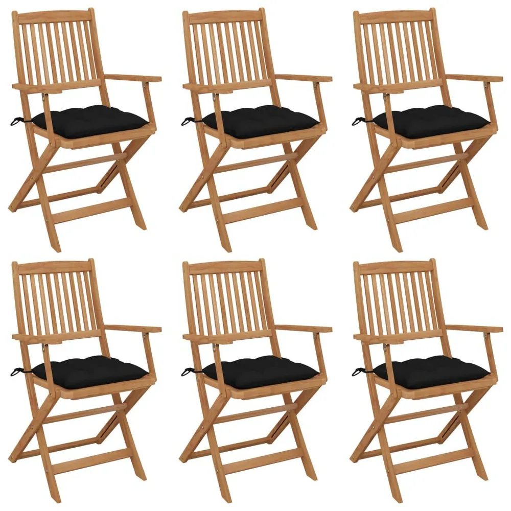 Chaises pliables de jardin lot de 6 avec coussins Bois d'acacia