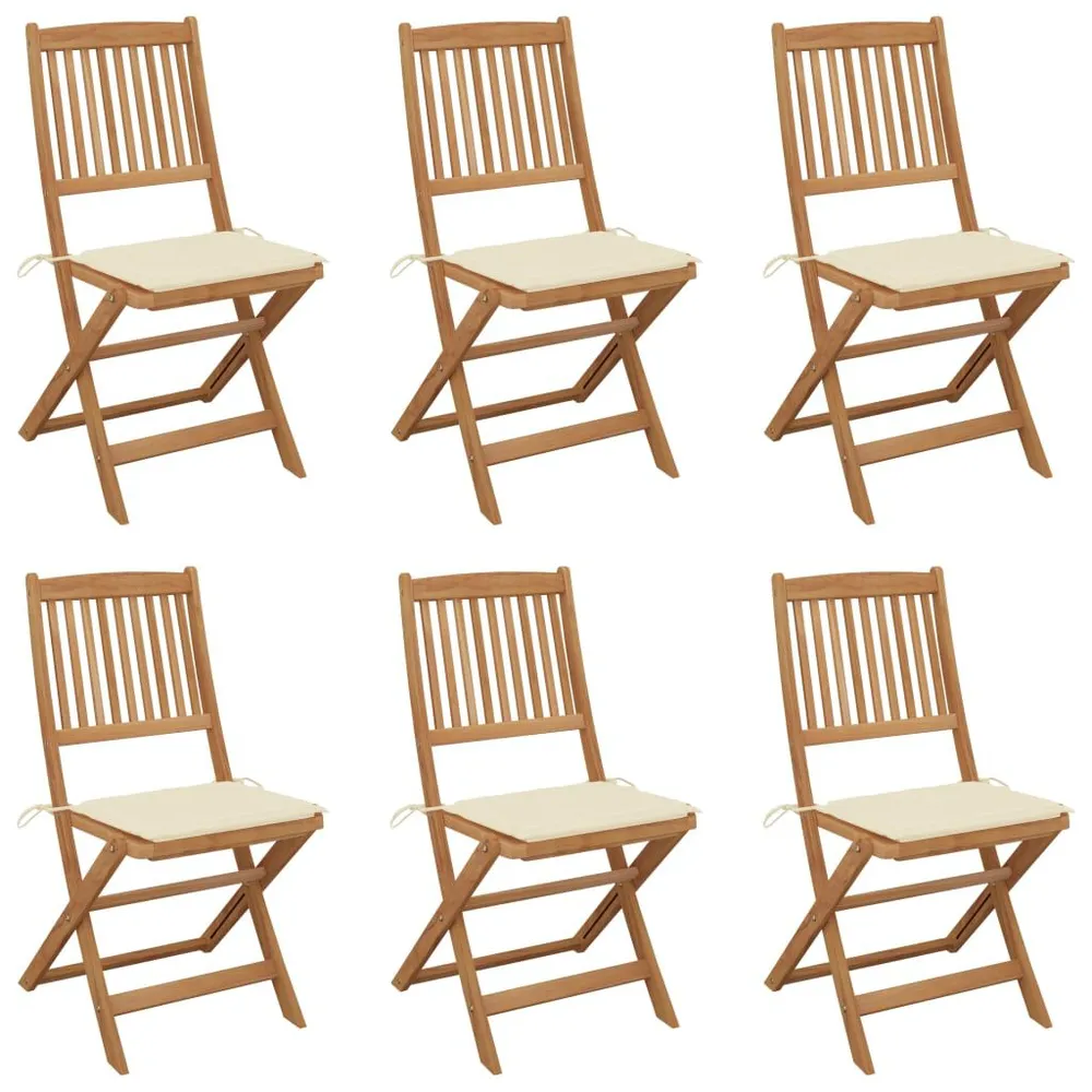 Chaises pliables de jardin lot de 6 avec coussins Bois d'acacia