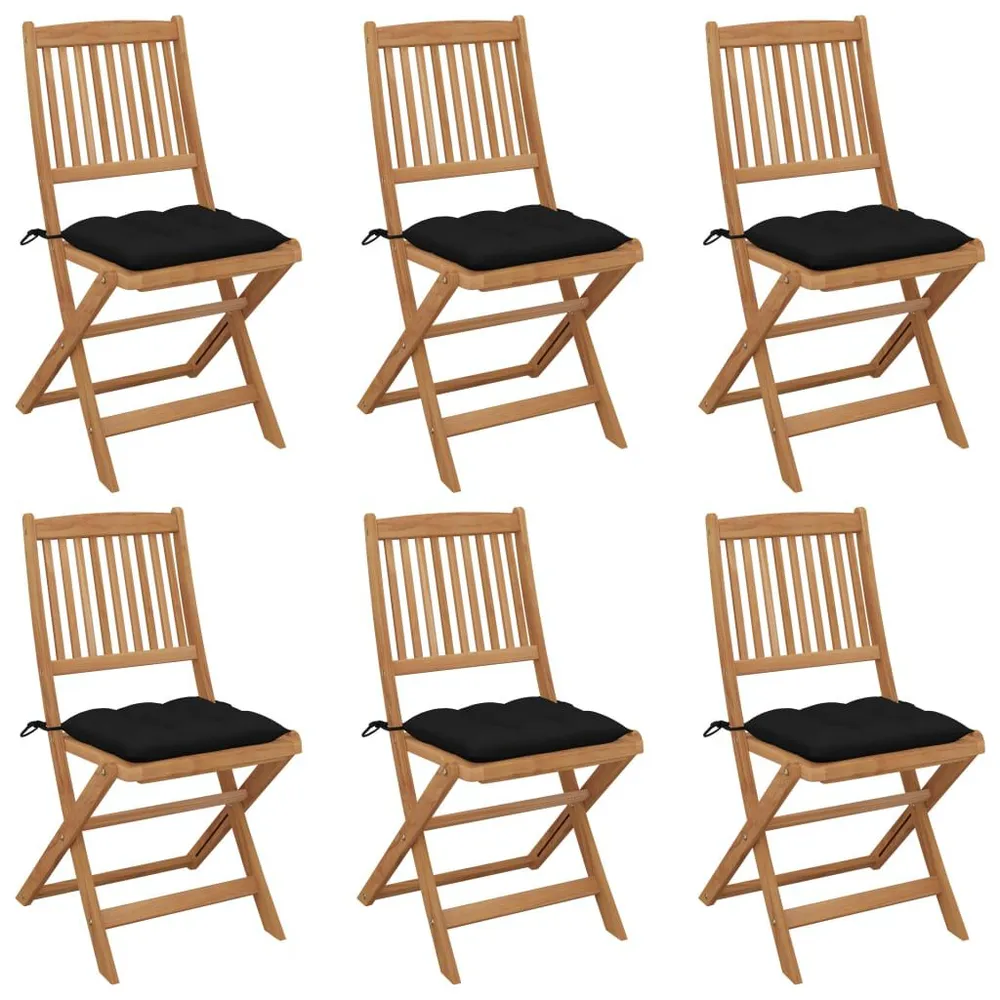 Chaises pliables de jardin lot de 6 avec coussins Bois d'acacia