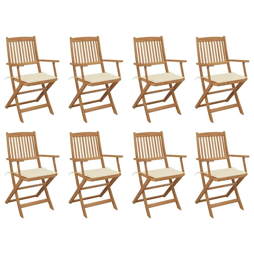 Chaises pliables d'extérieur et coussins lot de 8 Bois d'acacia