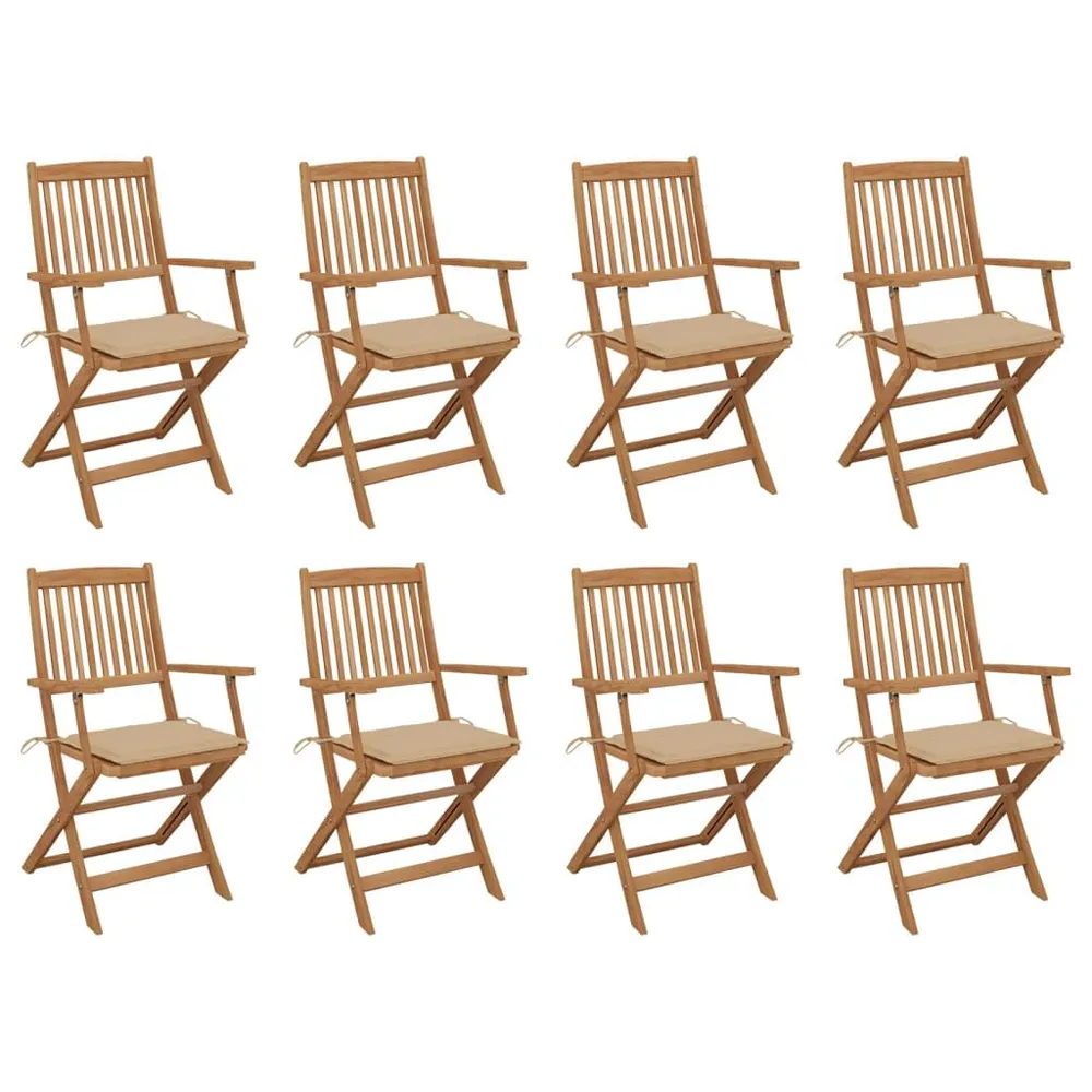 Chaises pliables d'extérieur et coussins lot de 8 Bois d'acacia