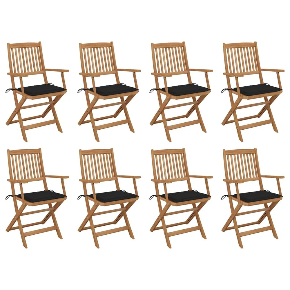 Chaises pliables d'extérieur et coussins lot de 8 Bois d'acacia