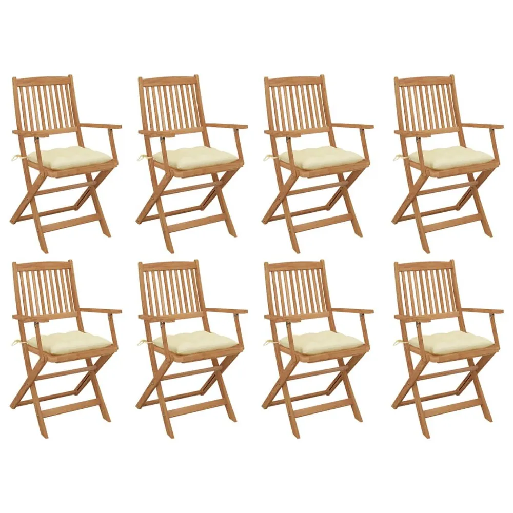 Chaises pliables d'extérieur et coussins lot de 8 Bois d'acacia