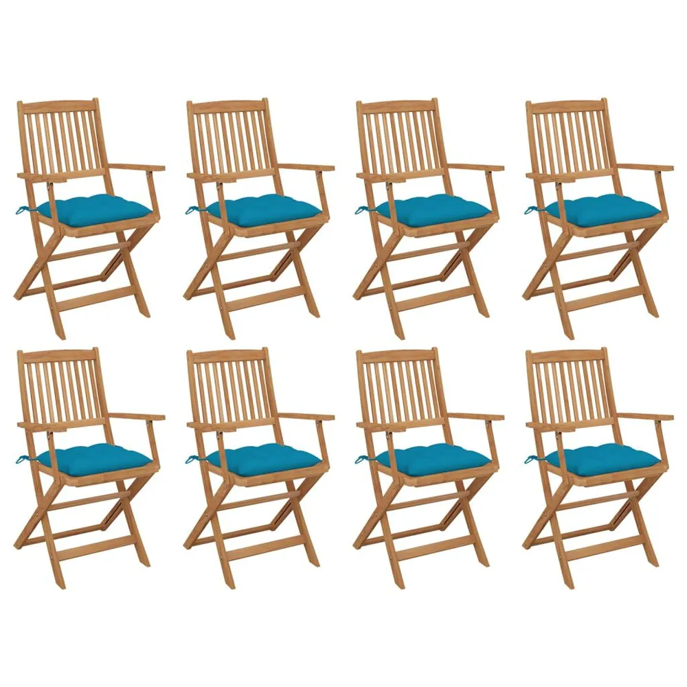 Chaises pliables d'extérieur et coussins lot de 8 Bois d'acacia