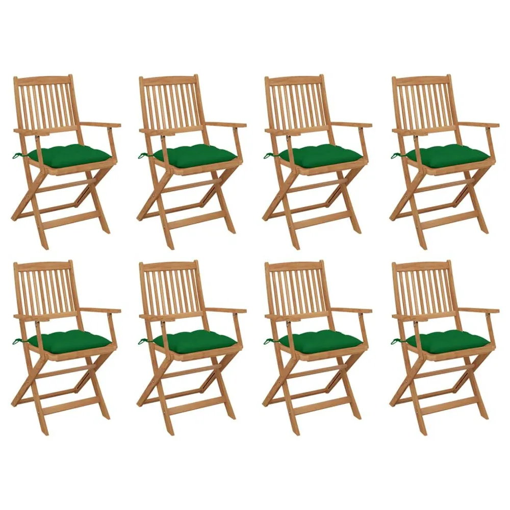 Chaises pliables d'extérieur et coussins lot de 8 Bois d'acacia