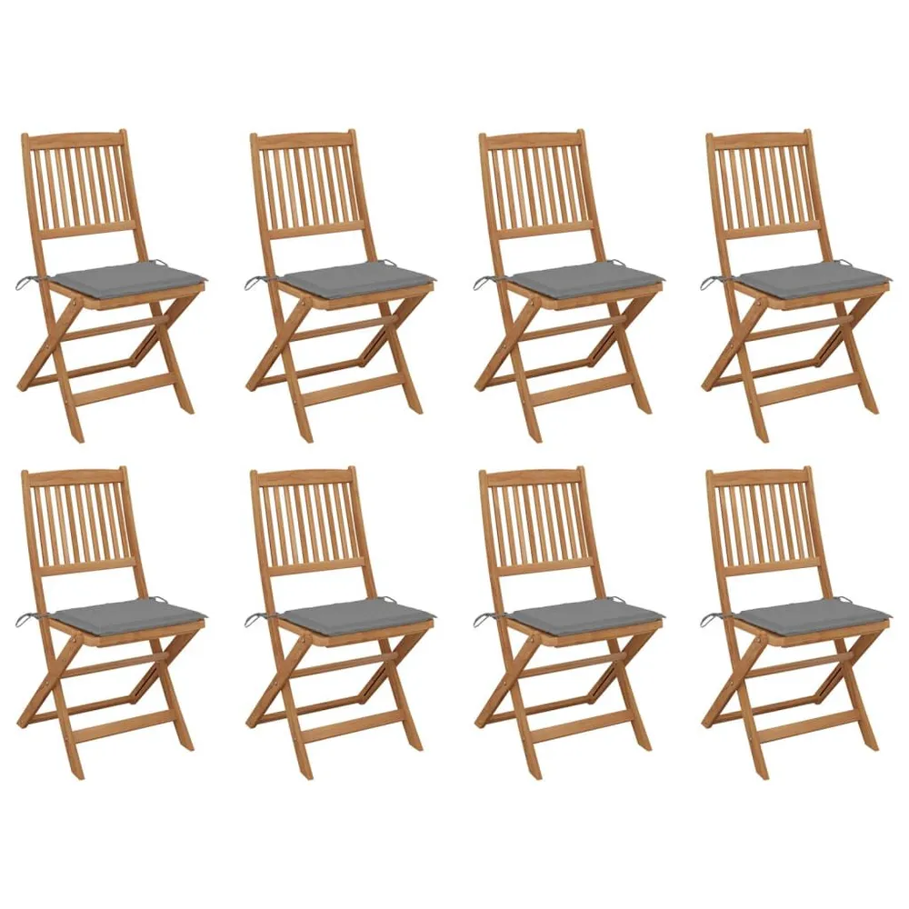 Chaises pliables d'extérieur et coussins lot de 8 Bois d'acacia