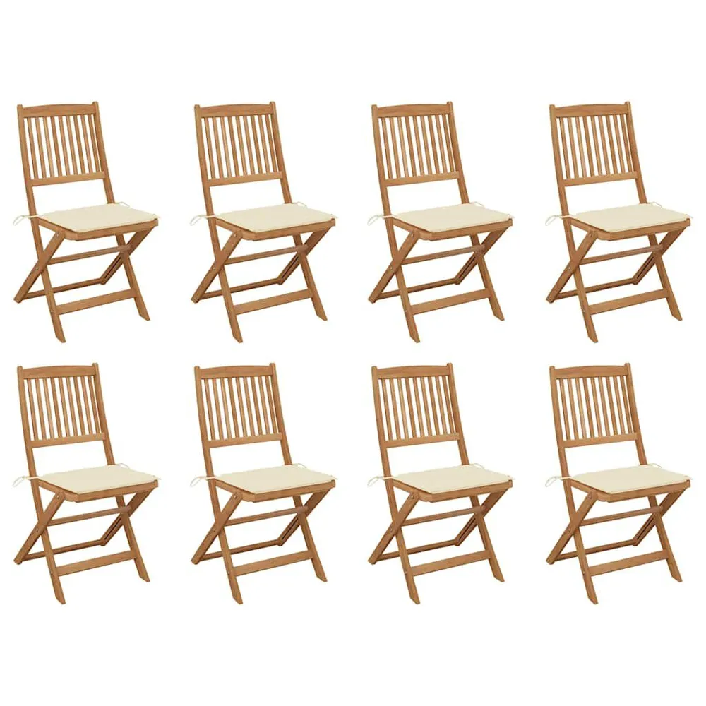 Chaises pliables d'extérieur et coussins lot de 8 Bois d'acacia