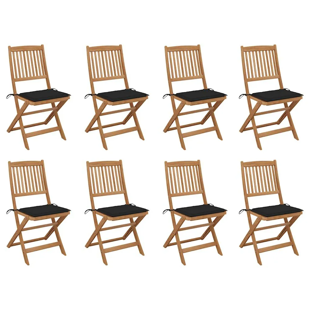 Chaises pliables d'extérieur et coussins lot de 8 Bois d'acacia