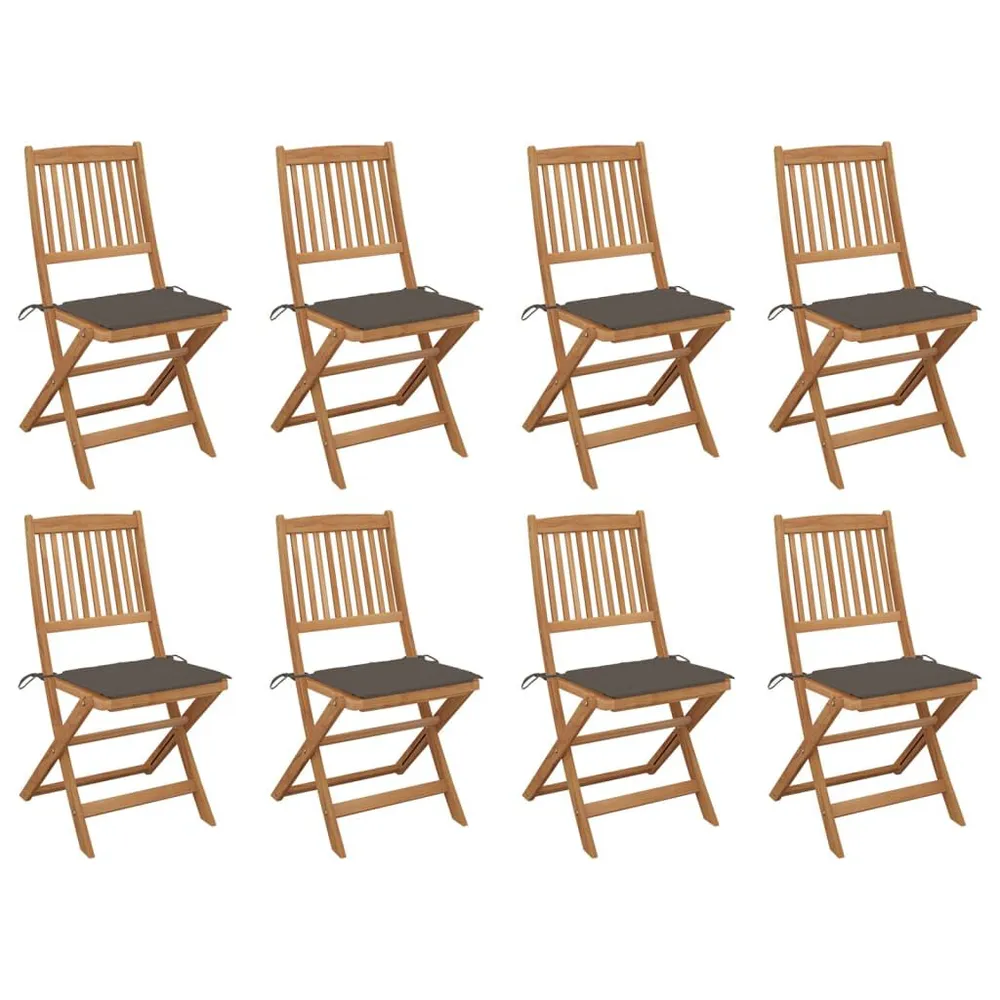 Chaises pliables d'extérieur et coussins lot de 8 Bois d'acacia