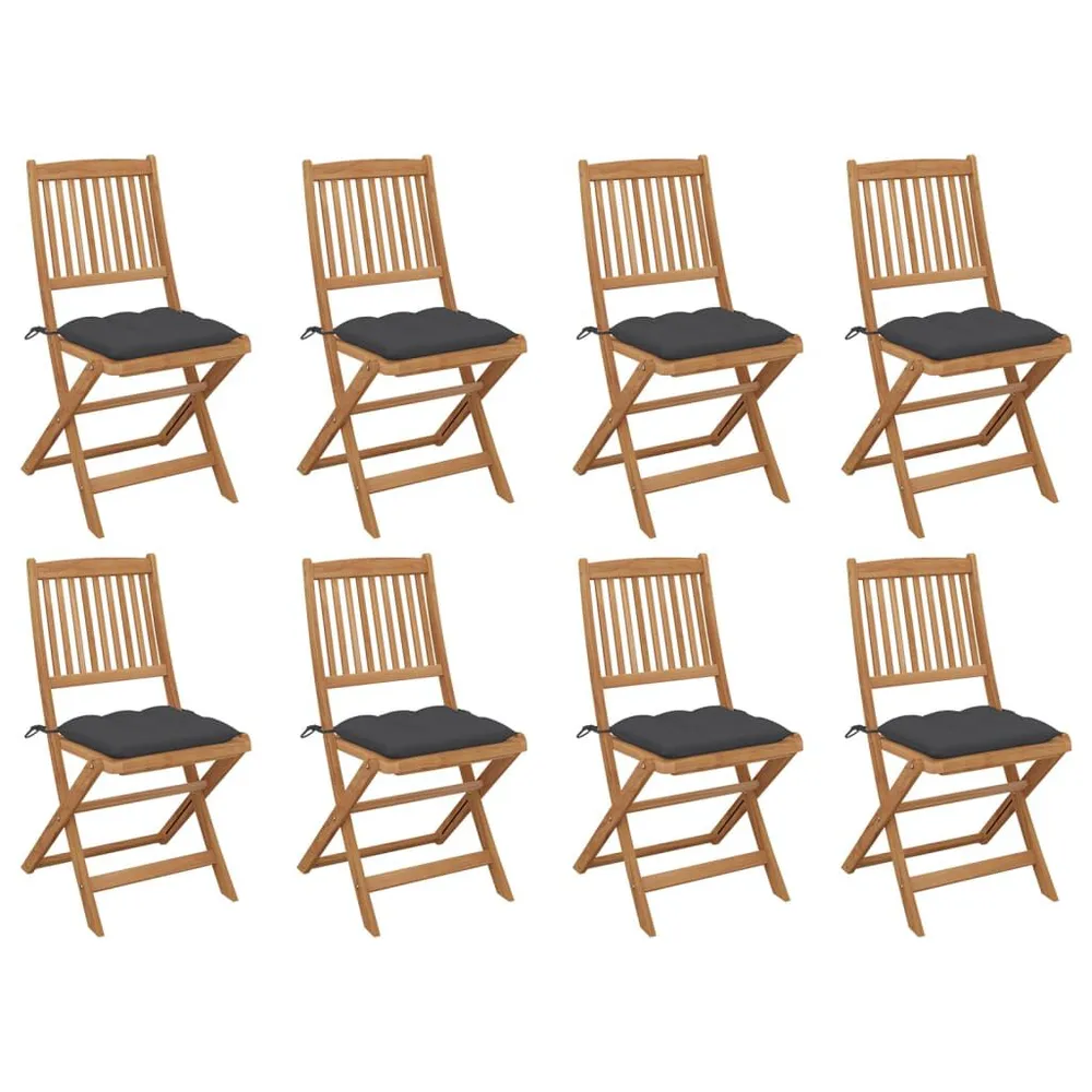 Chaises pliables d'extérieur et coussins lot de 8 Bois d'acacia