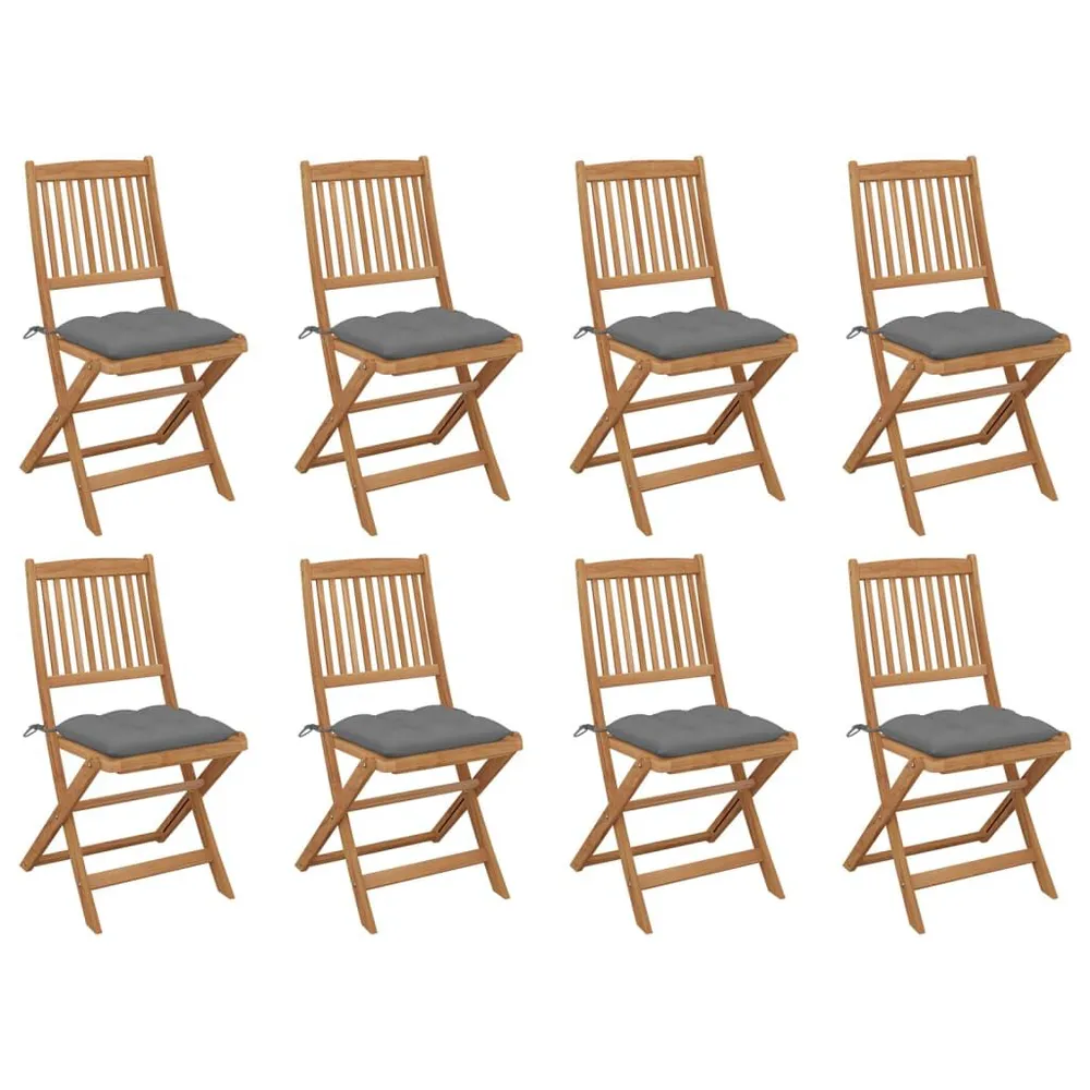 Chaises pliables d'extérieur et coussins lot de 8 Bois d'acacia