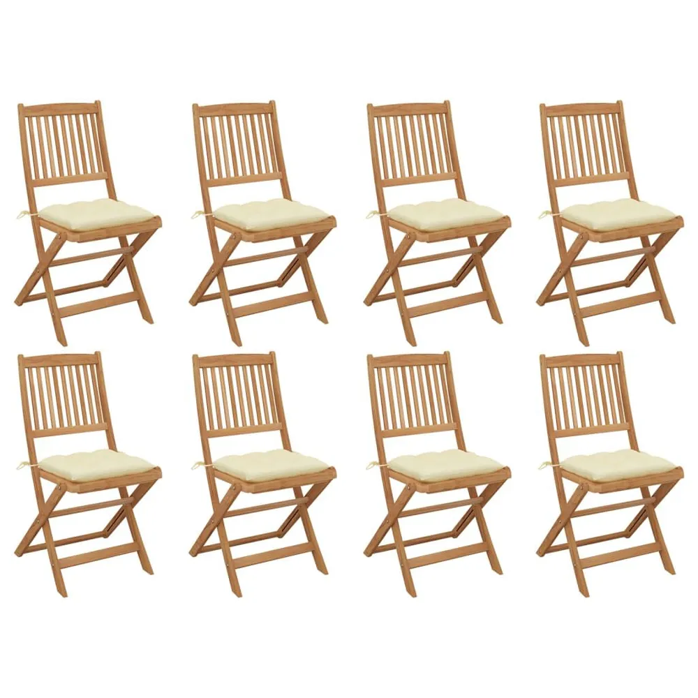 Chaises pliables d'extérieur et coussins lot de 8 Bois d'acacia