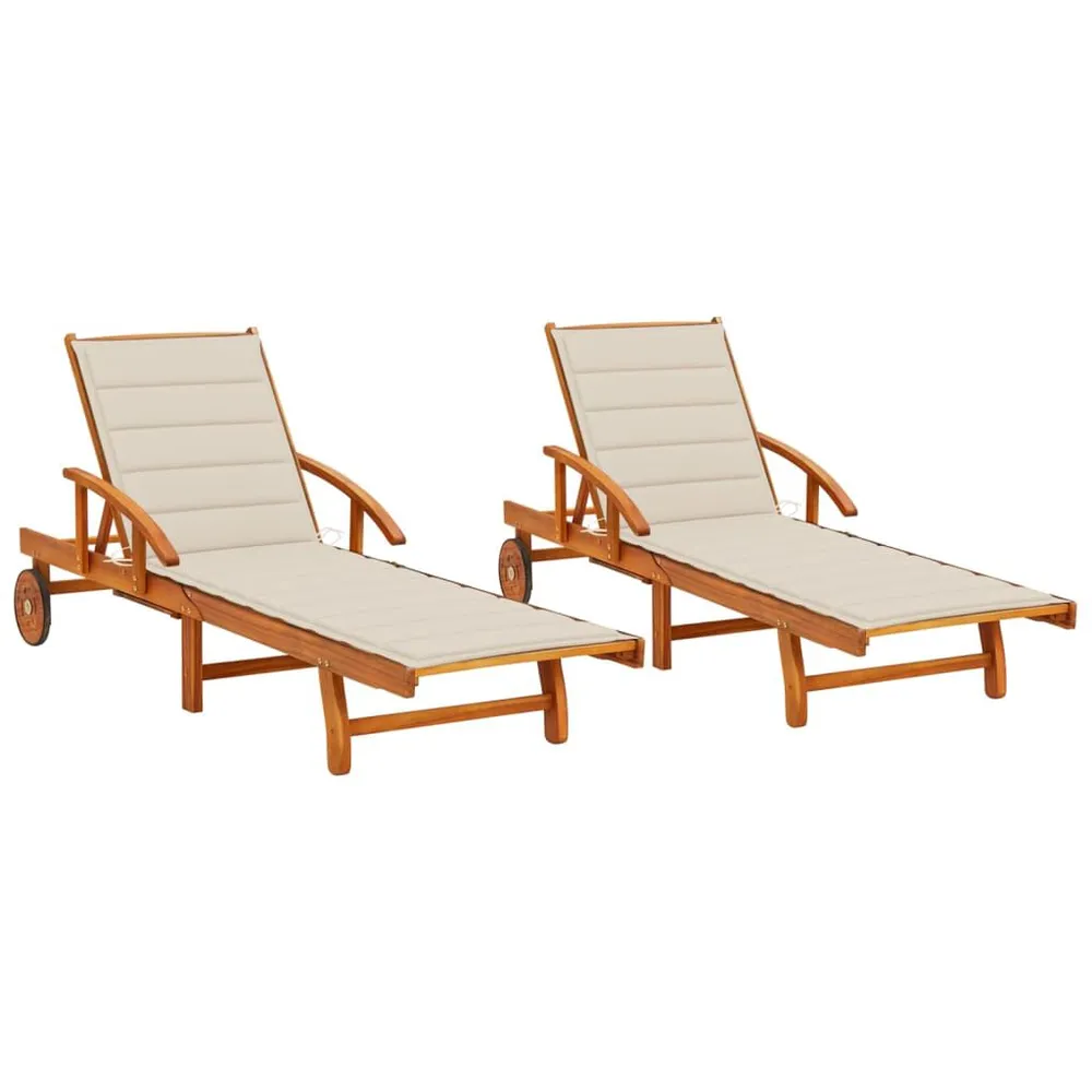 Chaises longues lot de 2 avec coussins Bois d'acacia solide