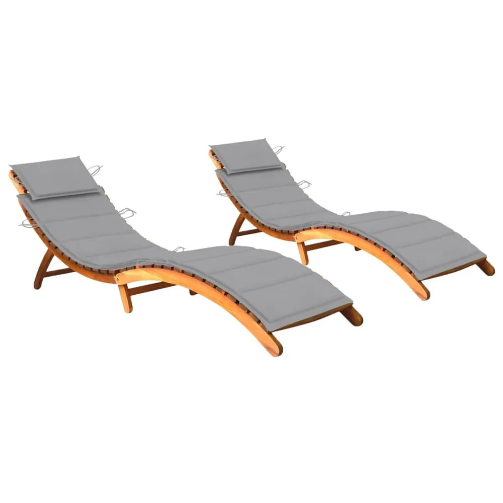 Chaises longues lot de 2 avec coussins Bois d'acacia solide