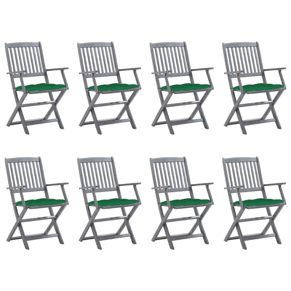 Chaises pliables d'extérieur lot de 8 et coussins Bois d'acacia