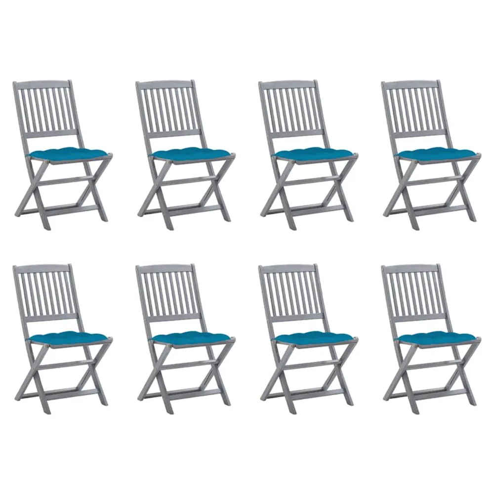 Chaises pliables d'extérieur lot de 8 et coussins Bois d'acacia