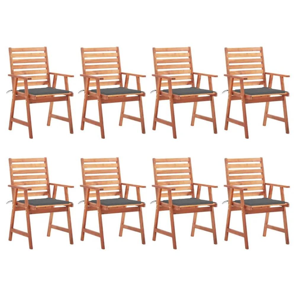 Chaises à manger d'extérieur lot de 8 et coussins Acacia massif