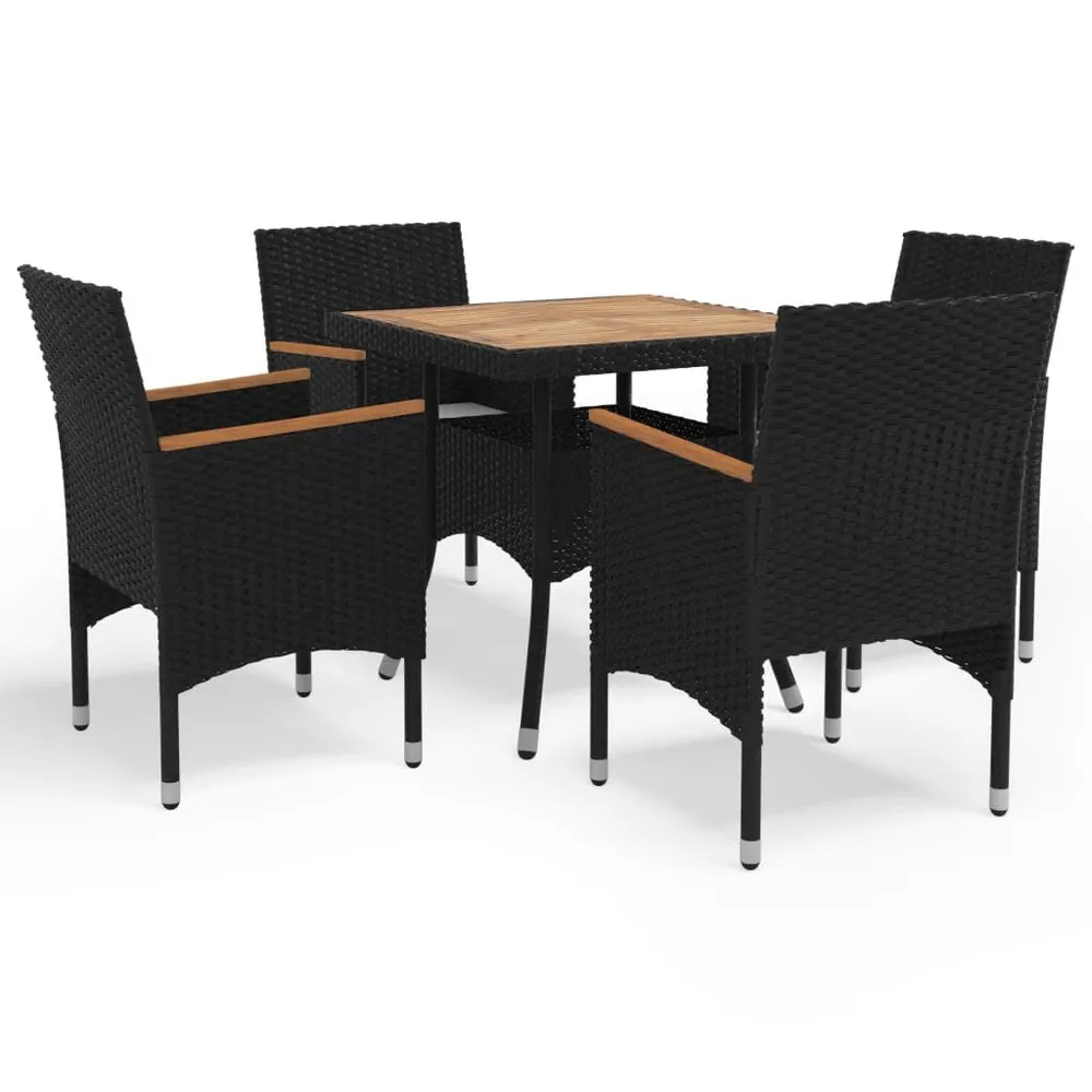 Ensemble à Manger de jardin 5pcs poly rotin et bois solide noir