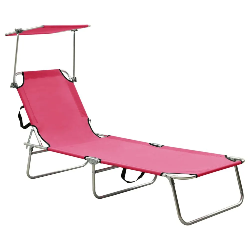 Chaise longue pliable avec auvent acier rose magento