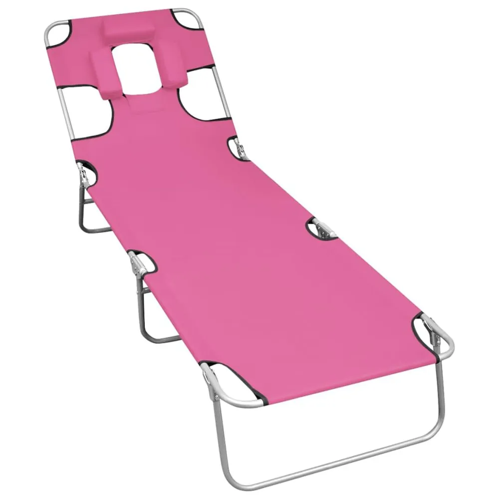 Chaise longue pliable avec coussin de tête Acier Rose magento