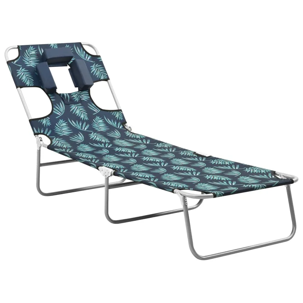 Chaise longue pliable coussin de tête Acier Motif de feuilles