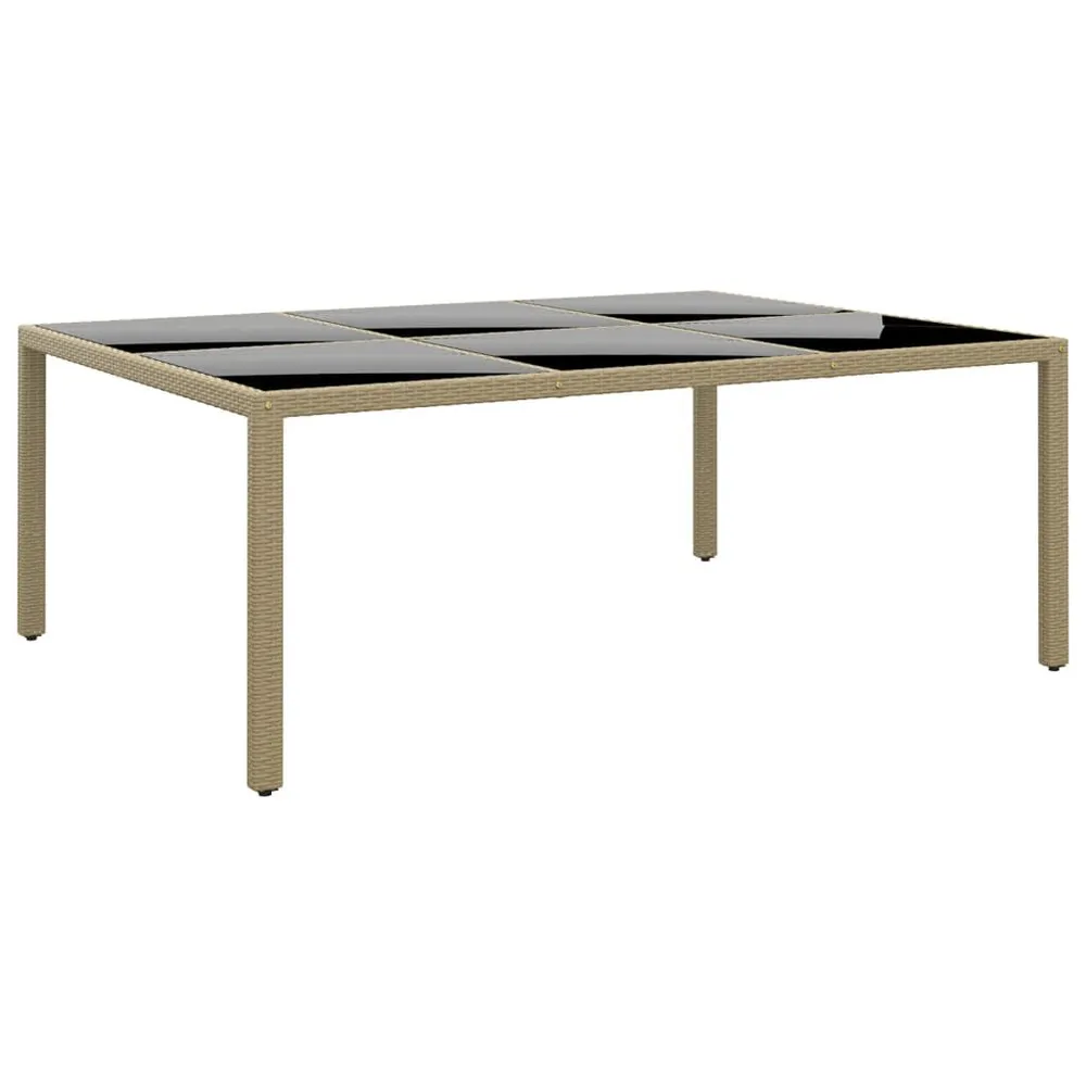 Table de jardin 200x150x75 cm Verre trempé/résine tressée Beige