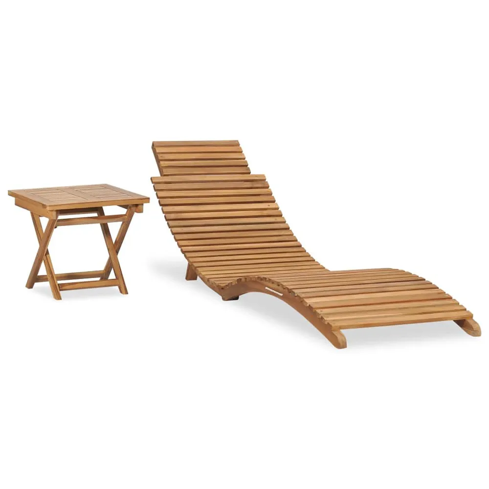 Chaise longue pliable avec table Bois de teck solide