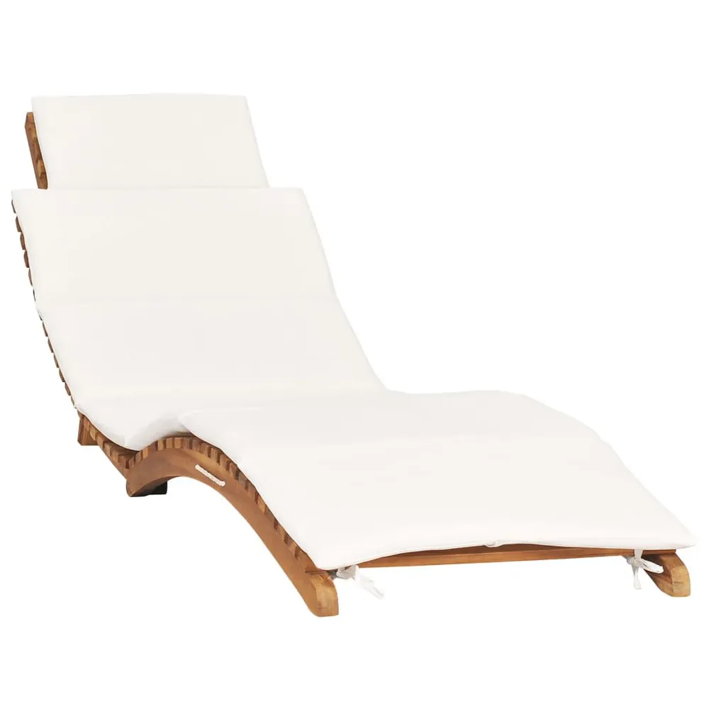 Chaise longue pliable avec coussin blanc crème Bois de teck