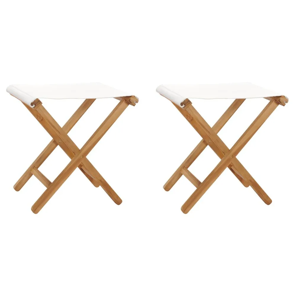 Chaises pliables lot de 2 Bois teck solide et tissu Blanc crème