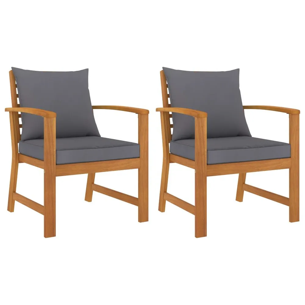 Chaises de jardin lot de 2 avec coussin gris foncé Bois acacia