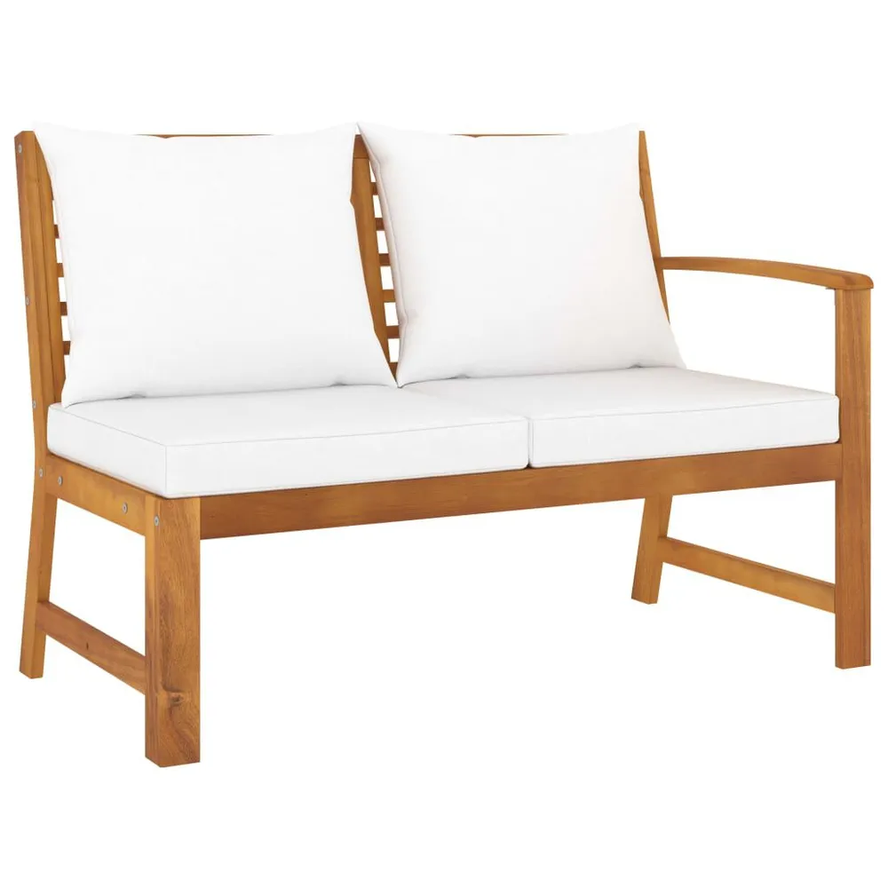 Banc de jardin 114,5 cm avec coussin crème Bois solide d'acacia