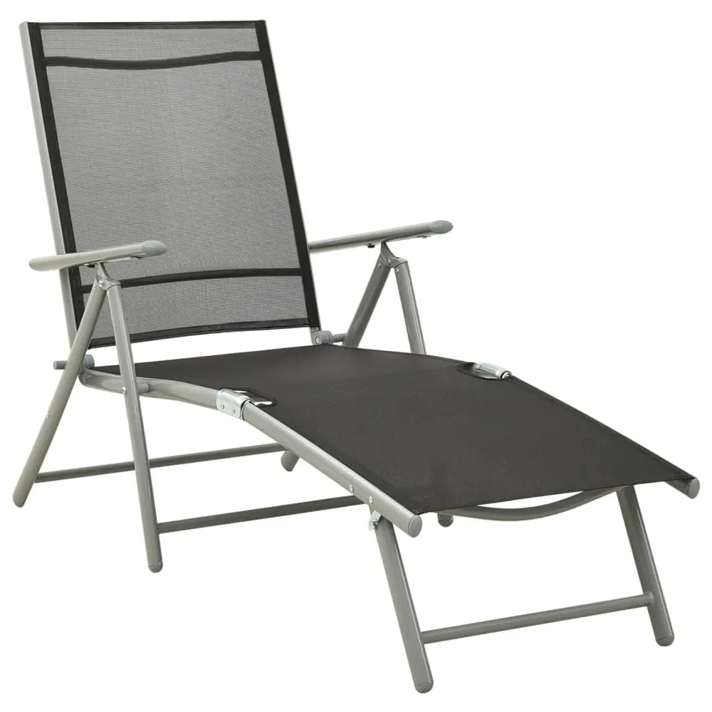 Chaise longue pliable Textilène et aluminium noir et argenté