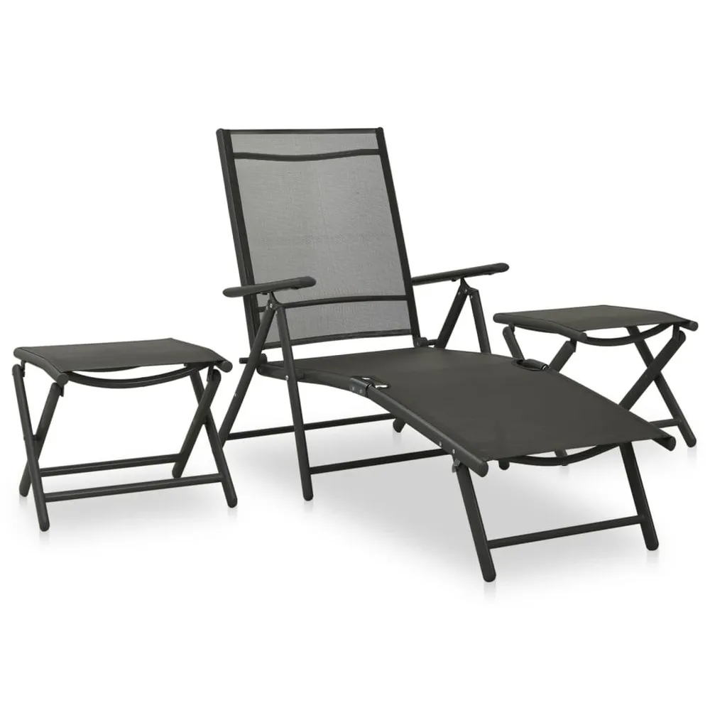 Salon de jardin 3 pcs textilène et aluminium noir