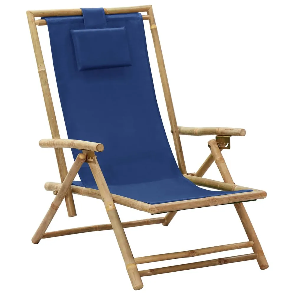 Chaise de relaxation inclinable bleu marine bambou et tissu