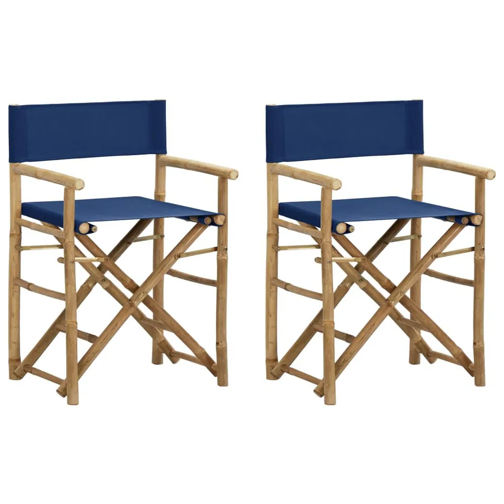 Chaises pliables de directeur lot de 2 Bleu Bambou et tissu