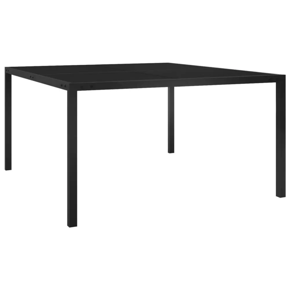 Table de jardin 130x130x72 cm Noir Acier et verre